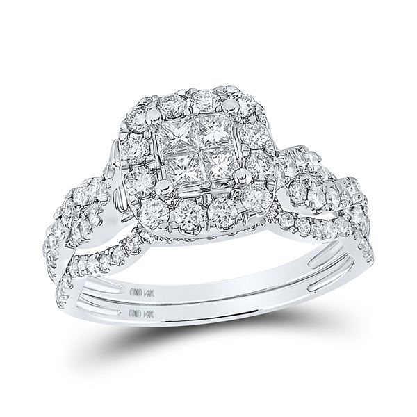 Bridal Wedding Ring Band Set 1 Cttw 14KT White Gold