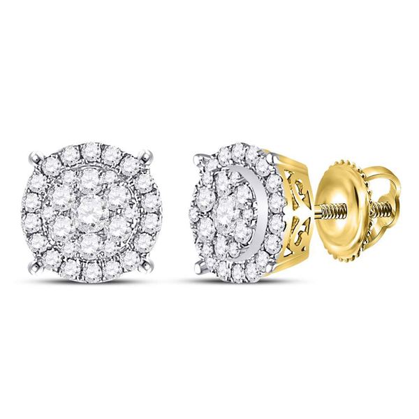 Round Diamond Circle Cluster Earrings 1/2 Cttw 14KT Yellow Gold