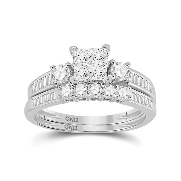 Princess Diamond Bridal Wedding Ring Band Set 1.00 Cttw 10KT White Gold