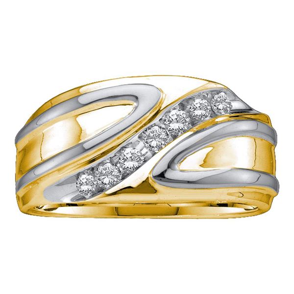 Round Diamond Diagonal Row Band Ring 1/4 Cttw 10KT Two-tone Gold