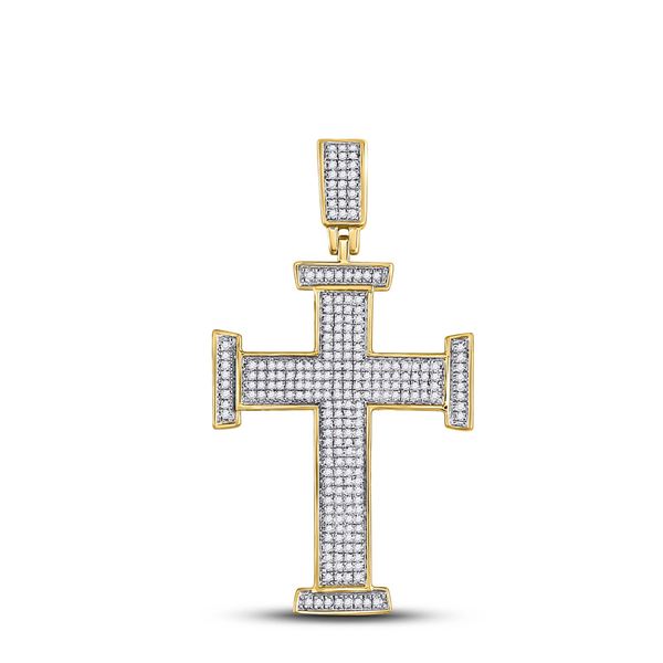 Round Diamond Cross Charm Pendant 3/4 Cttw 10KT Yellow Gold