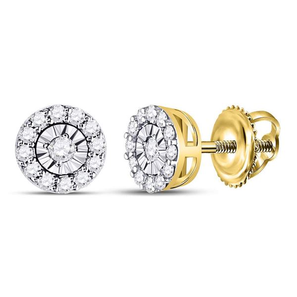 Round Diamond Halo Earrings 1/4 Cttw 14KT Yellow Gold