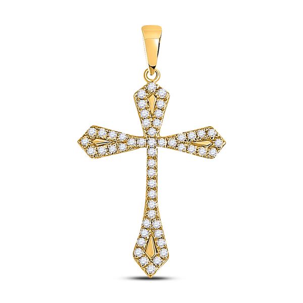 Round Diamond Gothic Cross Pendant 1/3 Cttw 10KT Yellow Gold