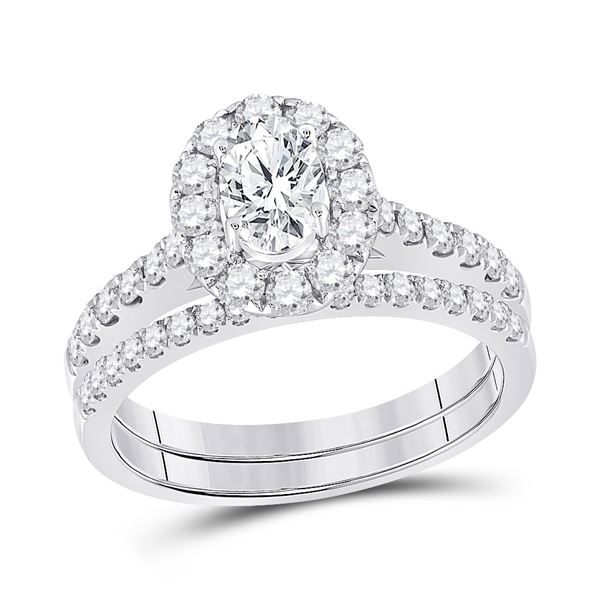Bridal Wedding Ring Band Set 1-3/8 Cttw 14KT White Gold