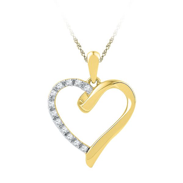 Round Diamond Heart Pendant 1/20 Cttw 10KT Yellow Gold