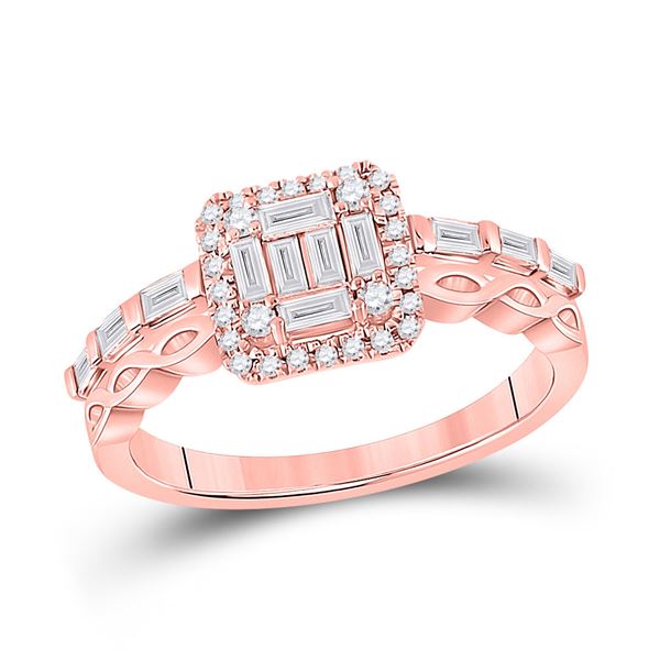 Baguette Diamond Square Cluster Ring 5/8 Cttw 14KT Rose Gold