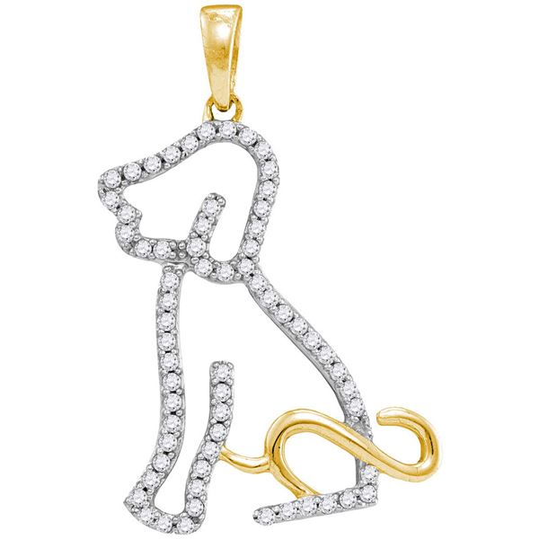 Round Diamond Dog Doggy Puppy Pendant 1/5 Cttw 10KT Yellow Gold