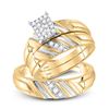 Image 1 : Diamond Cluster Matching Wedding Set 1/4 Cttw 14KT Yellow Gold