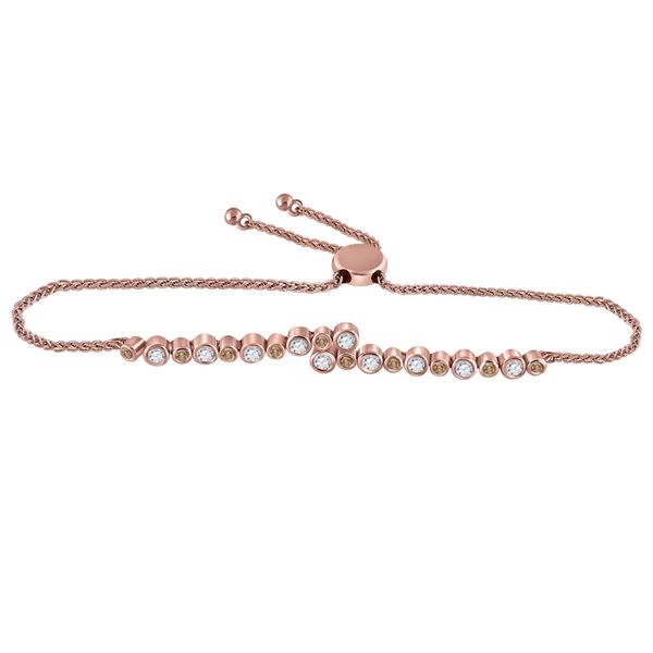 Round Brown Diamond Alternating Bypass Bolo Bracelet 1/2 Cttw 14KT Rose Gold