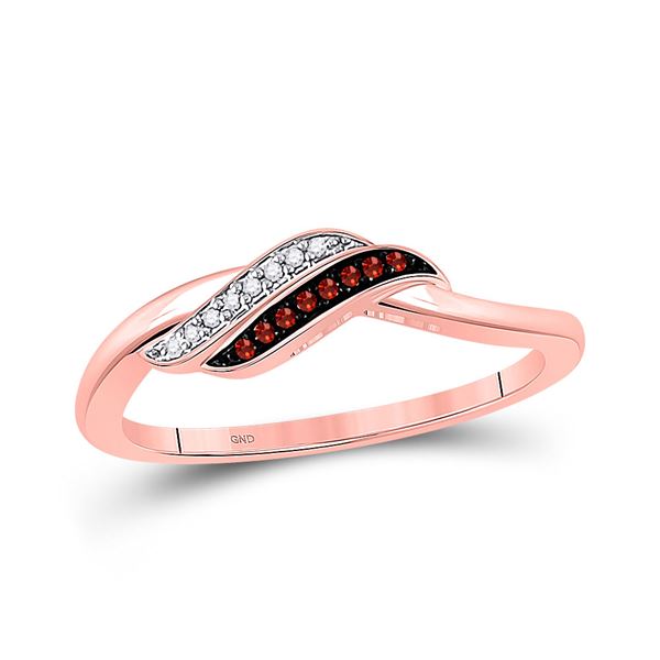 Round Red Color Enhanced Diamond Slender Crossover Ring 1/20 Cttw 10KT Rose Gold
