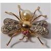 Image 1 : 18k Rose & White Gold Ruby Pearl Fly Brooch #1928870