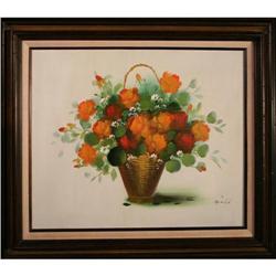 Floral Basket flowers signed painting Hill #1929359