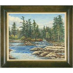 River Landscape oil painting signed Campbell #1929420