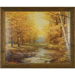 Autumn River landscape painting signed Wood #1929508