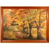 Image 1 : Bridge Fall Trees landscape painting Fisher #1929517