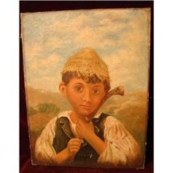 19TH CENTURY OIL ON CANVAS CHILD IN PRIMITIVE #1929704