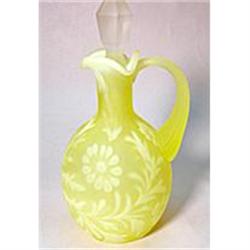 old FENTON Glass Daisy Fern Yellow Satin Cruet #1931103