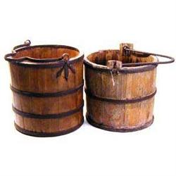 ONE old vintage WOODEN BUCKET ~ ELM WOOD w #1931120