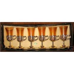 6 old vintage ITALIAN AMBER cordial glasses #1931145