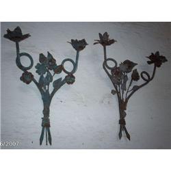 European Wrought Iron Pair of Roses Sconces #1931162