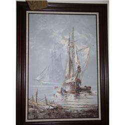 Boat GHOST Ship Oil Painting Large Framed B. #1931167