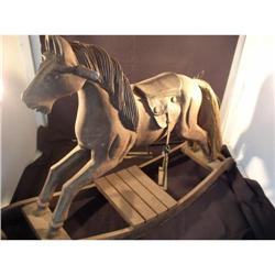 Vintage Carved Wood Rocking Horse Primitive #1931168