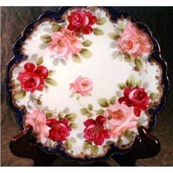 NIPPON Hand Painted PLATE Roses COBALT & Gold  #1931293