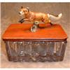 Image 1 : FOX Figurine MOUNTED on Glass BOX Lid ANTIQUE #1931323