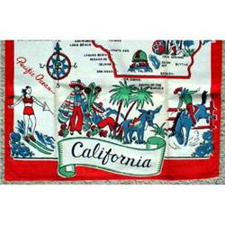 CALIFORNIA Map TEA Towel PRINTED Linen VINTAGE #1931345