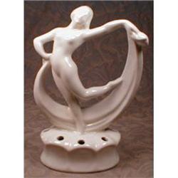 DECO Dancing LADY Flower FROG White -ANTIQUE- #1931379