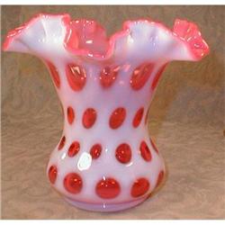 FENTON Cranberry COIN Dot VASE Ruffled EDGE #1931424