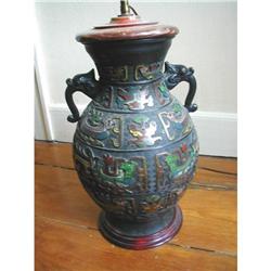 JAPANESE 1850'S ENAMEL & BRONZE LAMP #1931442