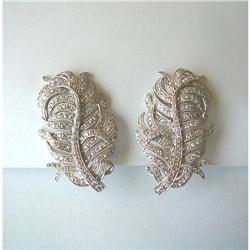 GREAT DIAMOND & 18K "Feather" EARRINGS~1 3/4" #1931450