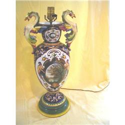 19thC SPECTACULAR MAJOLICA 21" LAMP w. SHADE #1931466