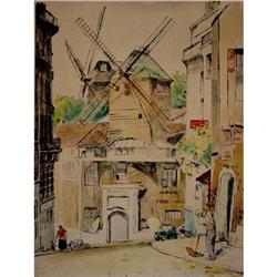 Watercolored Etching of Montmartre, Le Moulin #1931722