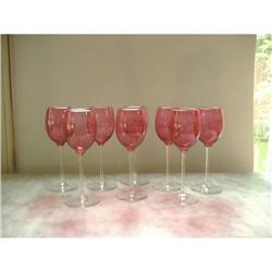 Handblown Cranberry etched stemed wine  glasses#1931773