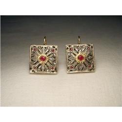 18K Pink Gold Rose Cut Diamond Ruby Earrings #1932006