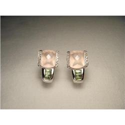 14K Gold Rose Quartz Diamond Peridot Earrings #1932011