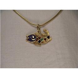Estate 14K YG Gold Enamel Fish Pendant Charm #1932022