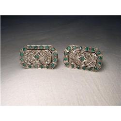18K Pink Gold Rose Cut Diamond Emerald Earrings#1932023