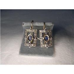 18KPink Gold Rose Cut Diamond Sapphire Earrings#1932024