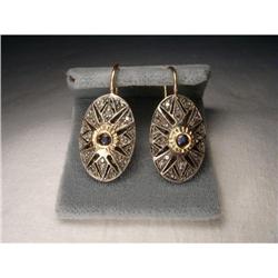 18KPink Gold Rose Cut Diamond Sapphire Earrings#1932025