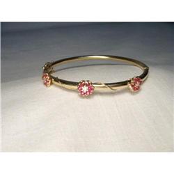 Estate 14K YG Gold Diamond Ruby Flower Bangle #1932028