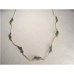 Estate 14K YG Gold Emerald Beaded Necklace #1932029