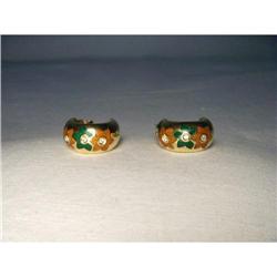 Rare 18K YG Gold Enamel Diamond Floral Earrings#1932030