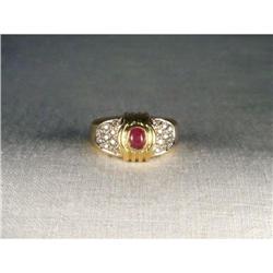 18K YG Gold Cabochon Ruby Diamond Ring Band #1932045