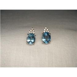 Estate 18K WG Gold Blue Topaz Diamond Earrings #1932046