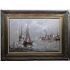Image 1 : Boat Ship Oil Painting Double Framed B. Wilder #1932469