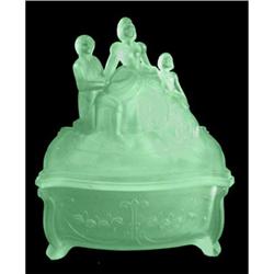 Green Martha Washington Satin Glass Dresser Jar#1938827