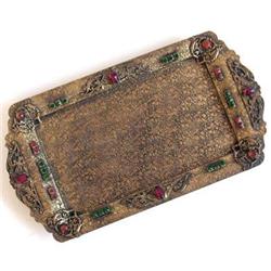 Antique Jeweled Filigree Bronze Dresser Tray #1938846